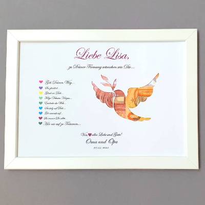 Geldgeschenk zur Firmung Mädchen und Jungen, Geschenk zur Firmung ,Bilderrahmen Friedenstaube