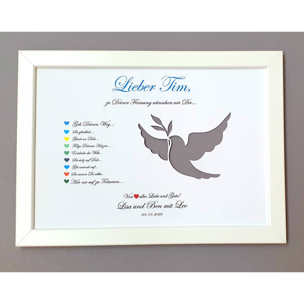 Geldgeschenk zur Firmung Mädchen und Jungen, Geschenk zur Firmung ,Bilderrahmen Friedenstaube Bild 6