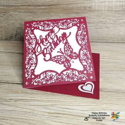 Plotterdatei Happy Birthday Butterfly Aufstellerkarte für die Plottergeräte Silhouette / Cricut und Brother