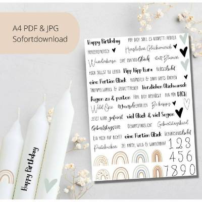 PDF Vorlage für Kerzen I Kindergeburtstag | Mitbringsel I Kerzentattoo Stabkerzen Wasserschiebefolie | Druckvorlage DIY