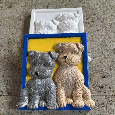 Hunde-Pärchen - 1 Gipsrelief ca. 13x15cm zum selber Bemalen mit Anhänger