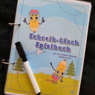 Schreib-Lösch Spielbuch A5 – Quietbook mit 22 Seiten & Marker – Lernspiel für Kinder