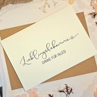 Lieblingshebamme Danke Karte – Hochwertige Geschenkkarte mit Umschlag – Minimalistische Dankeskarte für Hebammen