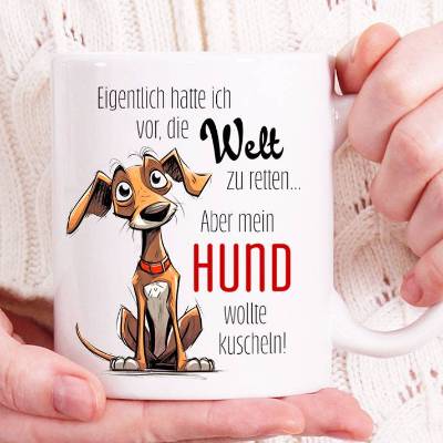 Hunde-Tasse mit Spruch WELT RETTEN - Kaffeetasse Bürotasse - tolle Geschenkidee für Hundeliebhaber