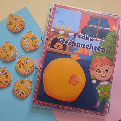 Quiet Book Weihnachten – Handgemachtes Montessori Busy Book A4 für Kleinkinder mit Klettverschluss