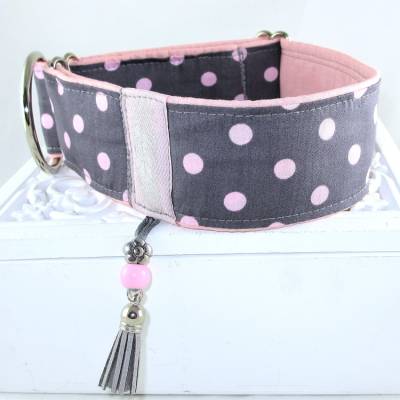 Windhundhalsband "Pünktchen" rosa/grau Hundehalsband verstellbar Martingalehalsband Zugstopp