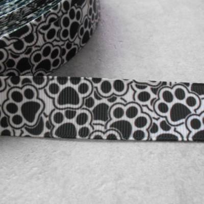 Pfote schwarz weiß Ripsband 22 mm – Hund & Katze Pfötchen Borte zum Nähen & Basteln
