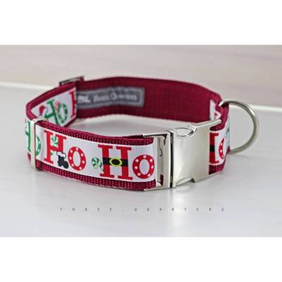 Hundehalsband, Hund, Halsband, Weihnachten, Nikolaus, Ho Ho Ho, dunkelrot, silber, Hunde, Welpe, modern, 30mm, Hundebesitzer, Hundeleine