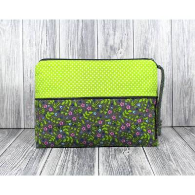 Schminktasche Kosmetiktasche Kulturtasche Blümchen Dunkelgrau Grün