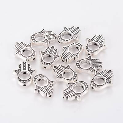 6 Stück * Perlenrahmen * Hamsa Hand * 15.5x13x3 mm * Legierung * Antik Silber * A6-0189