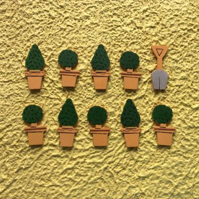 Holzstreuteile 10 Stück, Bäume im Blumentopf, Spaten, Dekostreu Bäumchen