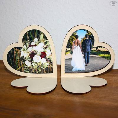 Herz-Aufsteller aus Holz für Fotos im 2er-Set / Bilderrahmen Herzform / Fotogeschenk / Hochzeit / Geburtstag / Muttertag