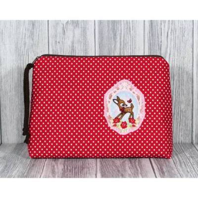 Schminktasche Kosmetiktasche Kulturtasche Tasche Punkte Reh Rot