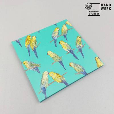Leporello, Wellensittiche türkis, 16 x 16 cm, handgefertigt