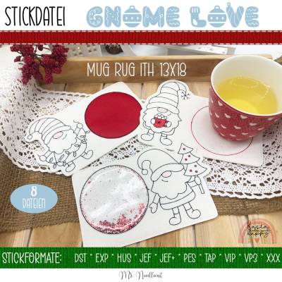 Digitale Stickserie Gnome LOVE Mug Rugs ITH 13x18 (5x7")