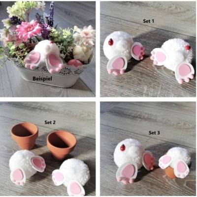 Hasenpopo Pompoms – Handgemachte Bommel-Deko für Frühling & Ostern, verschiedene Sets, versteckter Has