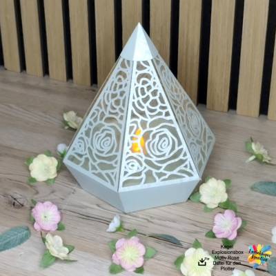 Plotterdatei Kegel Explosionsbox Rosen Motiv – SVG, DXF & cfm, DIY Geschenk & Deko