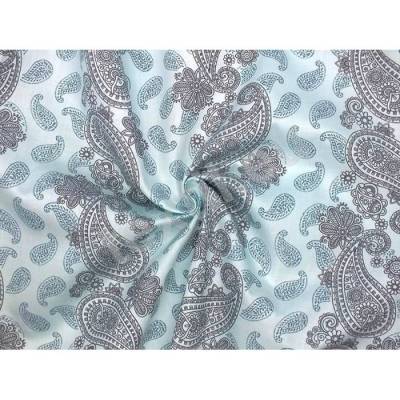 14,30 EUR/m Dirndl-Stoff Paisley grau hellblau Baumwollsatin