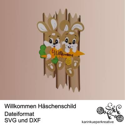 Plotterdatei Willkommen Häschenschild