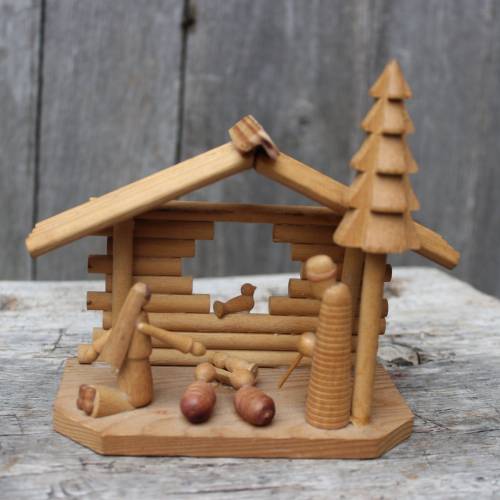 Weihnachtskrippe Holz geschnitzt Erzgebirge Vintage DDR Krippe handgefertigt