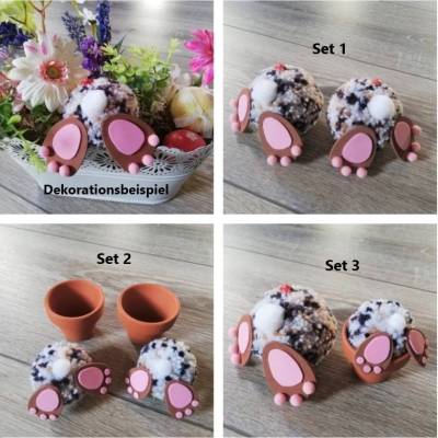 Hasenpopo Pompoms – Handgemachte Bommel Hasen Deko für Frühling & Ostern, verschiedene Sets