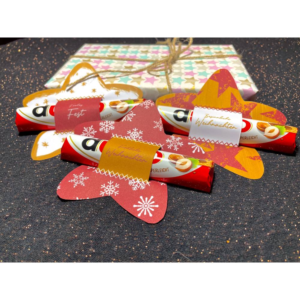 Banderole Schokolade, Last Minute Geschenk zum ausdrucken, Weihnachten Aufmerksamkeit, 3 Sterne mit Weihnachtsgrüßen Bild 2