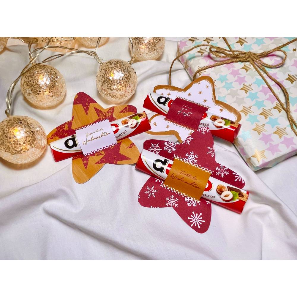 Banderole Schokolade, Last Minute Geschenk zum ausdrucken, Weihnachten Aufmerksamkeit, 3 Sterne mit Weihnachtsgrüßen Bild 4