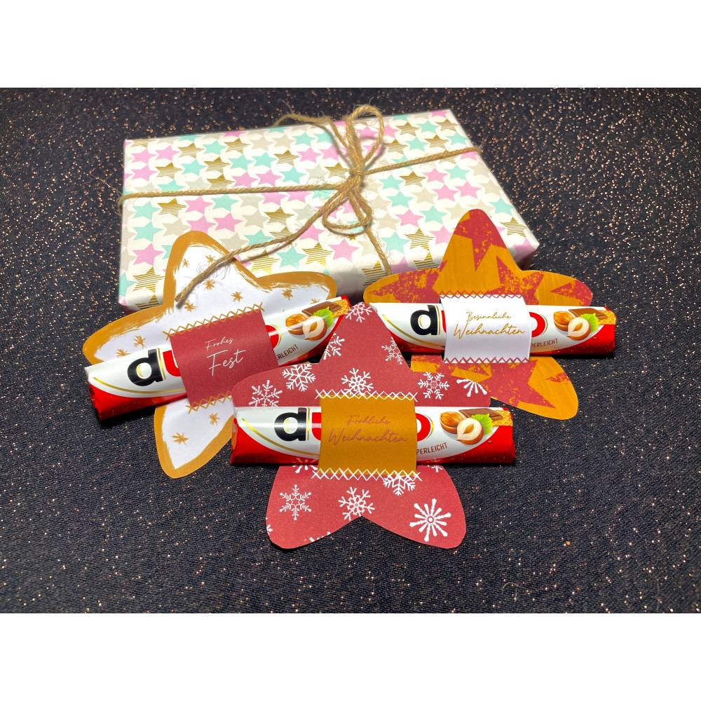 Banderole Schokolade, Last Minute Geschenk zum ausdrucken, Weihnachten Aufmerksamkeit, 3 Sterne mit Weihnachtsgrüßen Bild 8