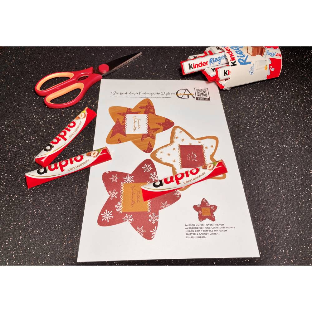 Banderole Schokolade, Last Minute Geschenk zum ausdrucken, Weihnachten Aufmerksamkeit, 3 Sterne mit Weihnachtsgrüßen Bild 9