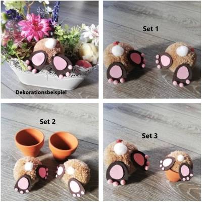Hasenpopo Pompoms – Handgemachte Hasen Bommels für Ostern & Frühling – Verschiedene Sets mit Ton