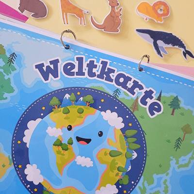 Busy Book Weltkarte – Montessori Lernspielbuch für Kinder | Handgemachtes Quit Book
