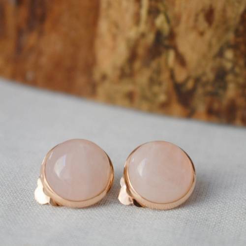 Ohrclips Rosegold Rosenquarz, Edelstein Ohrclips Damen, Rosa Stein Edelstahl Clip on Ohrringe Mädchen,Trauzeugin Schmuck