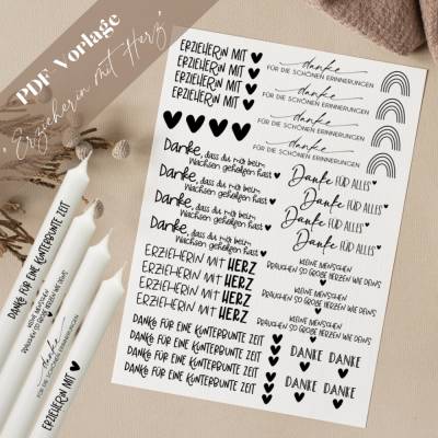 Erzieherin mit Herz PDF Vorlage Kerzentattoo Kerzensticker Kerzen Kindergarten Abschied Danke Wachsen Kunterbunte Zeit 