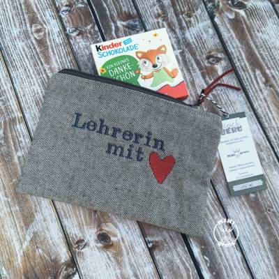Täschchen Lehrerin mit Herz grau blau