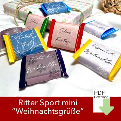 Banderole Schokolade, Last Minute Weihnachtsgeschenk, Ritter Sport Mini Weihnachten, 8 Banderole mit Weihnachtsgrüßen