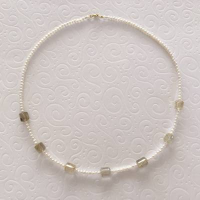 Perlenkette mit Rutilquarz & Zuchtperlen – Handgefertigtes Unikat, Brautschmuck & Geschenkidee