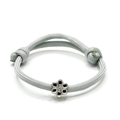 Armband aus Paracord, Sofortkauf, Surferarmband, Silber Grau, Acryl Blume Silber , verstellbar von 11,-21 cm, Sofortkauf