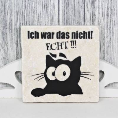 Dekofliese #  Katze Katzen 'Ich war das nicht! Echt!!!'  Vintage Look 10x10cm Witzig Comic Geschenkidee Geschenk
