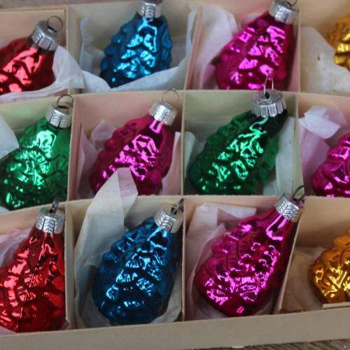 12 tlg. alter Christbaumschmuck bunte Tannenbäume Christbaumkugeln Formteile 50er 60er Jahre Lauscha DDR