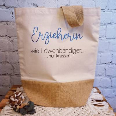 Baumwoll-Jute-Shopper "Wie Löwenbändiger" Personalisiertes Abschiedsgeschenk für Erzieher*in