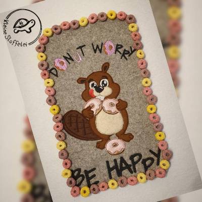 Doodle Stickdatei Biber donut worry - Be happy