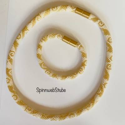 Schmuckset Halskette und Armband "Mäander in gold"