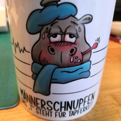 G-TB0053 bedruckte Tasse, Nilpferd "Männergrippe", sublimation