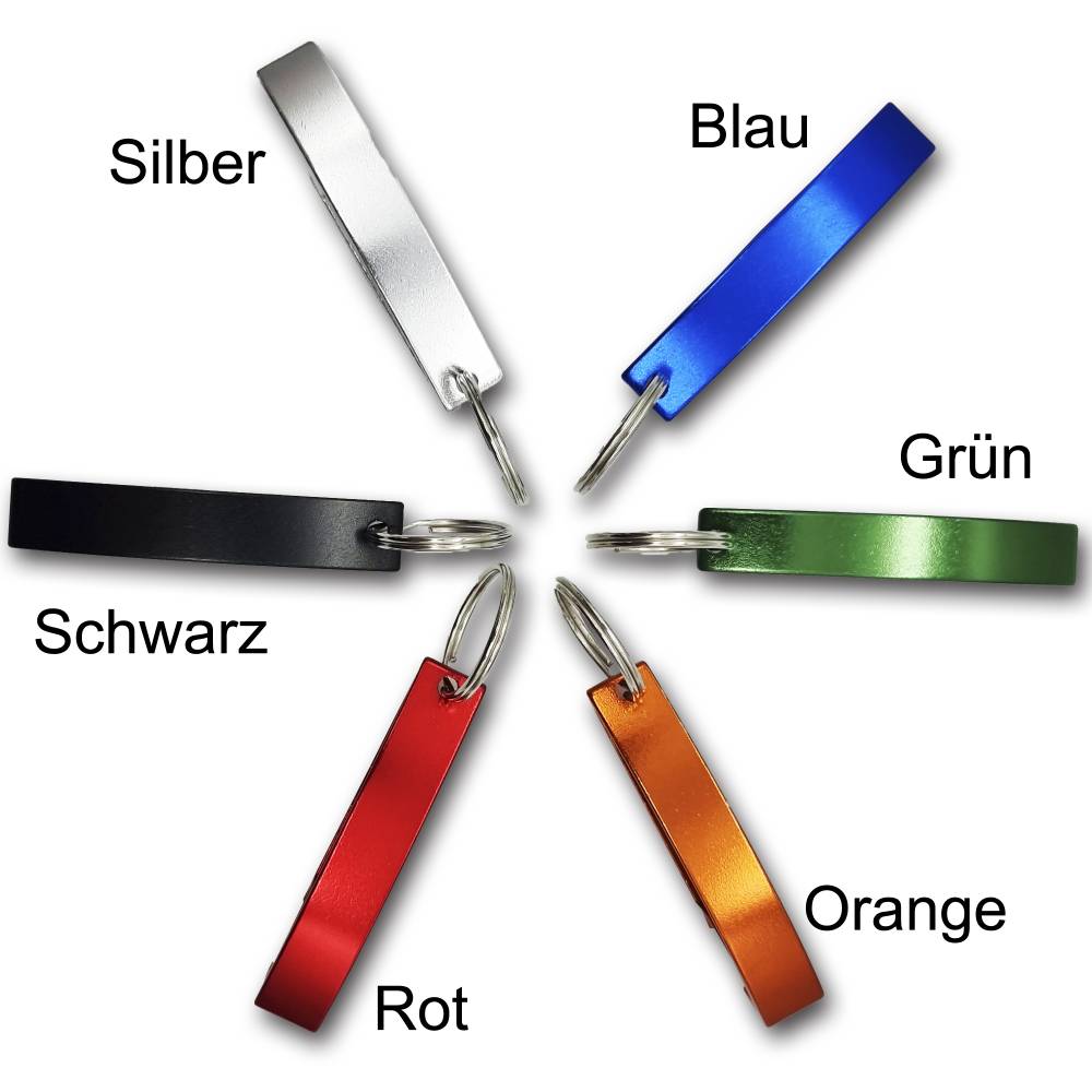 Flaschenöffner Schlüsselanhänger Personalisiert mit Gravur - Farbwahl