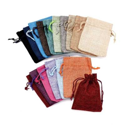 Set Geschenkbeutel, Leinen mit Kordelzug,7x9cm,bunt, Verpackung für Ketten, Armbänder, Uhren, Geschenke