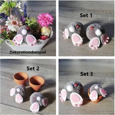 Hasenpopo Pompoms – Handgemachte Bommel Hasen für Frühling & Ostern – Verschiedene Sets, Verstec