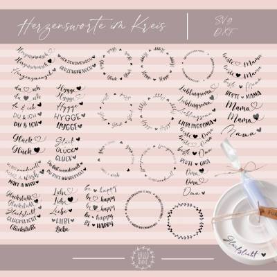 Herzensworte im Kreis Plotterdatei Plott für Teller Kerzenhalter Kerzenständer Geburtstagsteller Weihnachtsteller