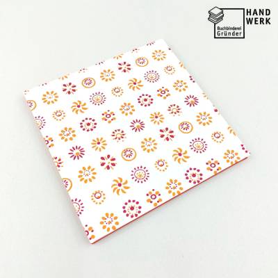 Leporello, 16 x 16 cm, orange Blumen, handgefertigt 