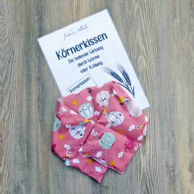 Pinkgemustertes Dinkel-Körnerkissen, 60x15cm in 6 Kammern, Nacken- oder Bauchkissen mit Heißluftballondruck