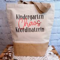 Baumwoll-Jute-Shopper Kindergarten Chaos Koordinator*in – Personalisiertes Abschiedsgeschenk für Erzieher*in